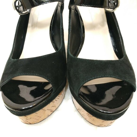 Y2K Franco Sarto Roxanne Peep Toe Wedge Heels US 10 Black Suede - Picture 4 of 12